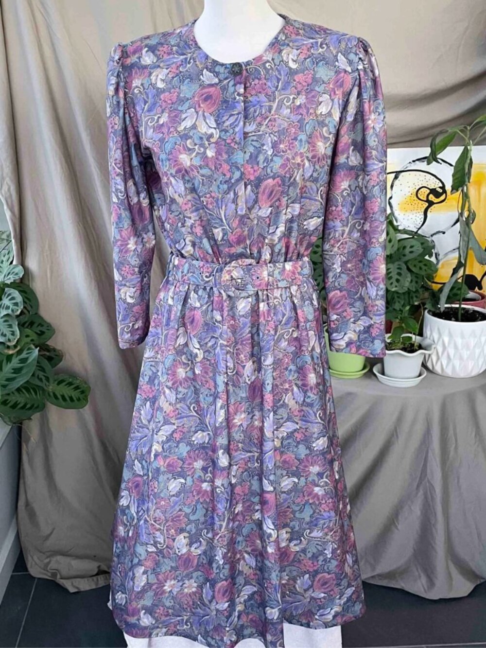 90s Vintage Floral Midi Dress: St Michael Made in UK (Size S-M)